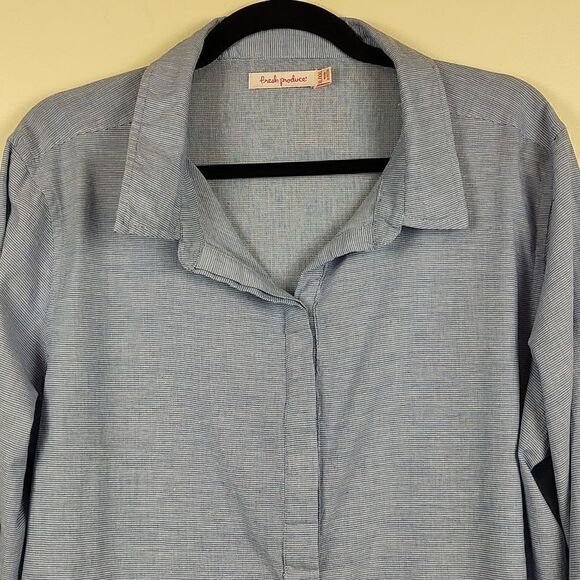 Fresh Produce Blue Cotton Button Front Popover Tunic Blouse Top - Picture 5 of 14